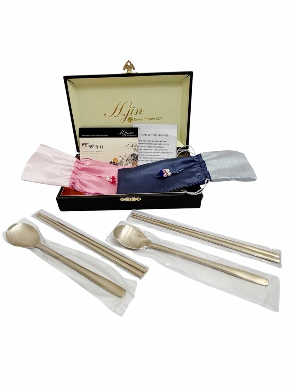 Hand Forged Korean Bronzeware 4 Piece Spoon & Chopsticks Set